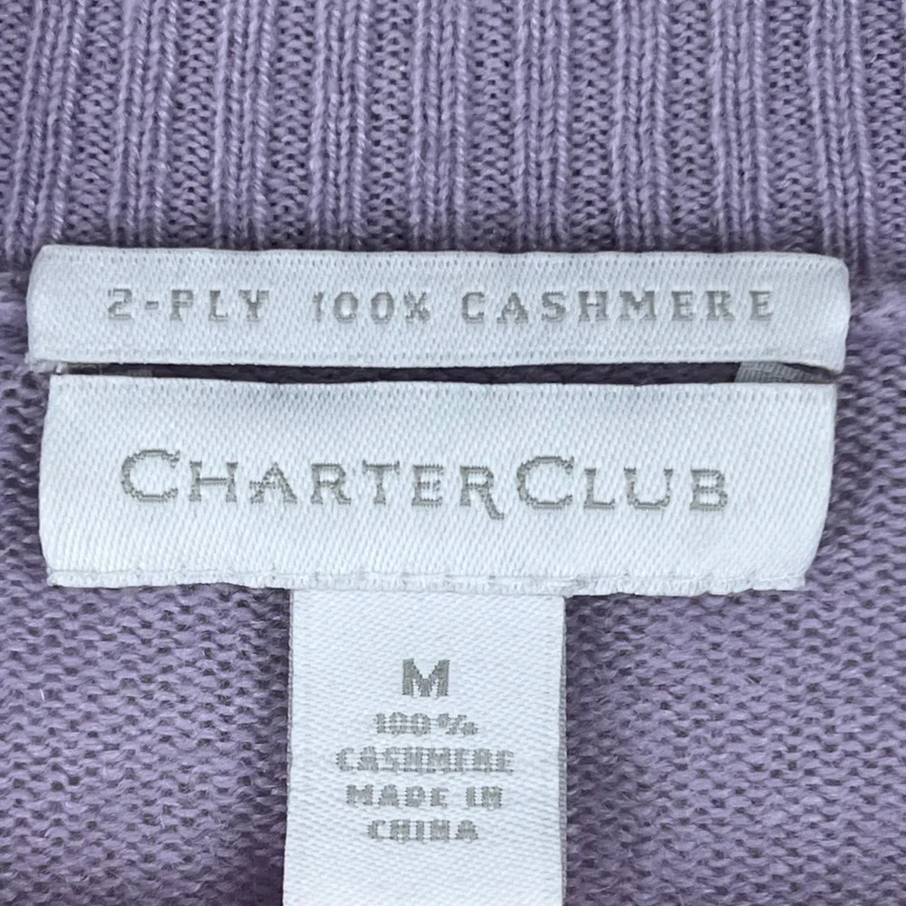 Charter Club Lavender 100% Cashmere Shawl Collar‎ V-Neck Sweater Womens Medium